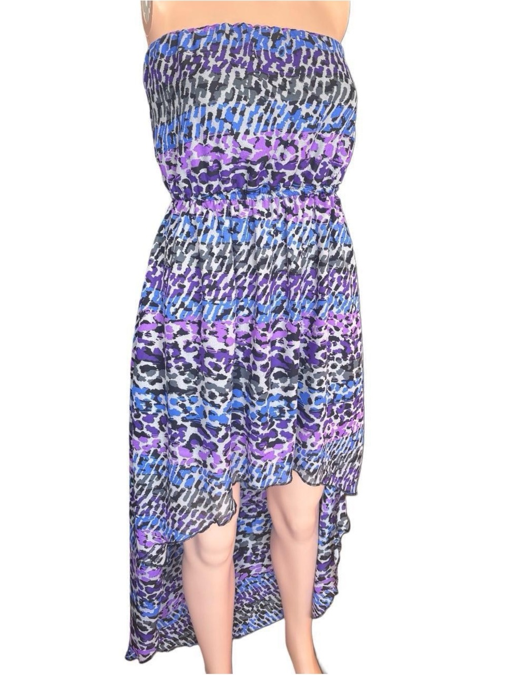 Wet Seal Strapless High-Low Dress in Purple & Blue Animal Print